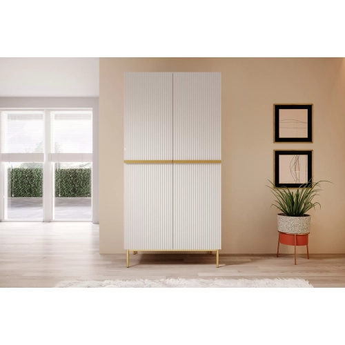 Szafa Nicole 100 cm z półkami - biały mat / złote nóżki